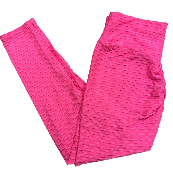New Mix Honeycomb Cellulite Hiding Yoga Athletic Legging Hot Pink Size M Used - Picture 2 of 9